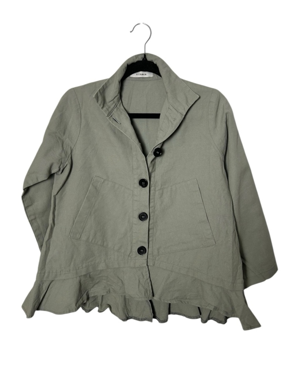 VITAMIN Ruffled Hem flare crop Jacket,Sm. Cotton,button front,NWOT,feminine,